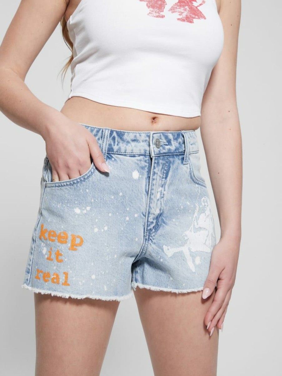 Women Guess Jeans & Denim | Graphic Splatter Denim Mom Shorts Artist Splash