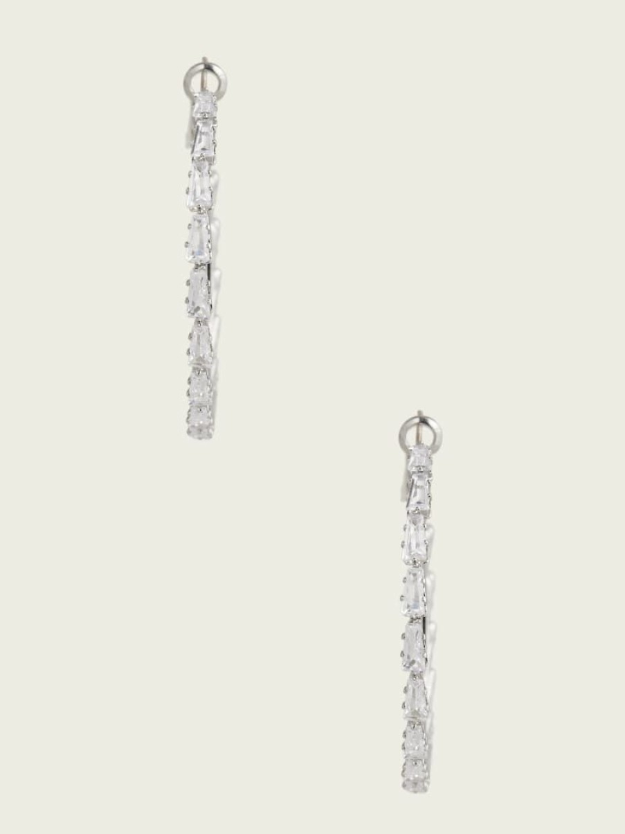 Women Guess Jewelry | Rhodium Plated Large Crystal Hoop Earring Silver/Gold